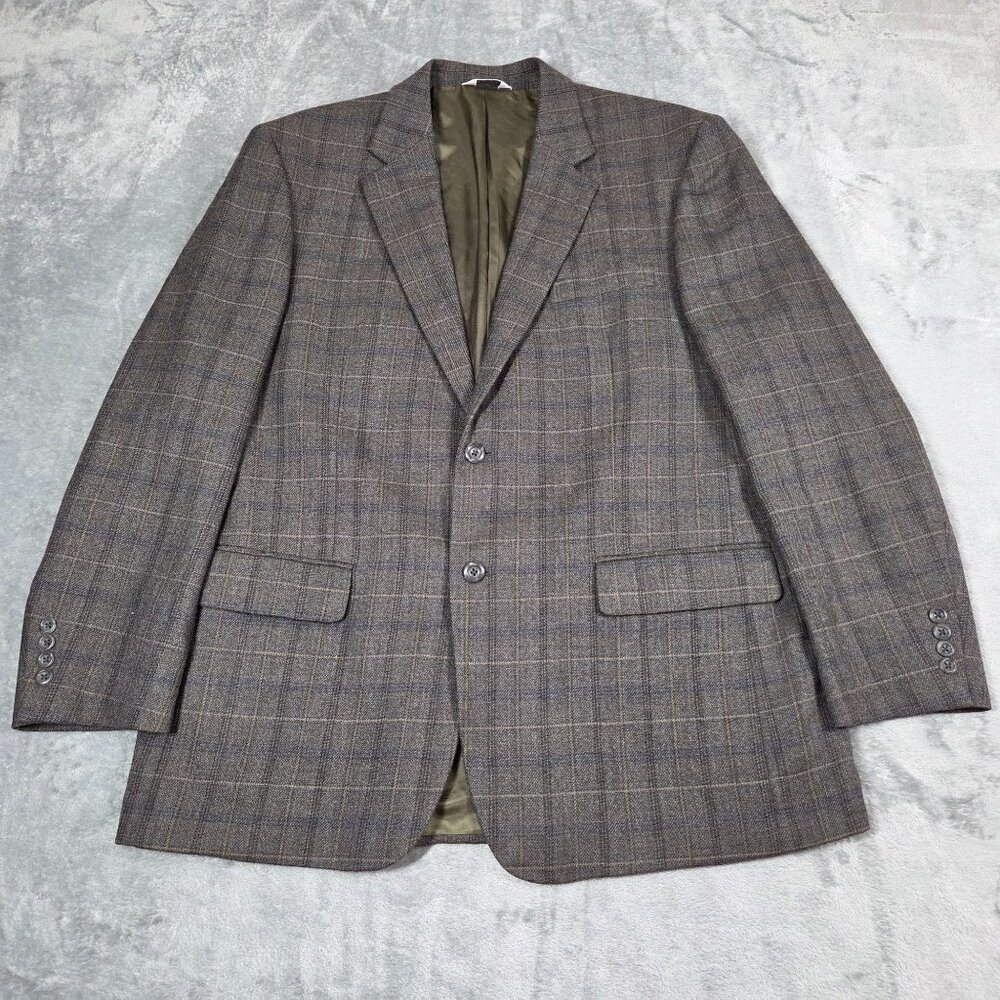 Joseph & Feiss Sport Coat Mens 44R Gray Brown Glen Plaid Wool Blazer Jacket
